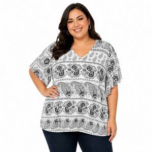 Marybelle 4X Boho Paisley Tie Front Tunic Top